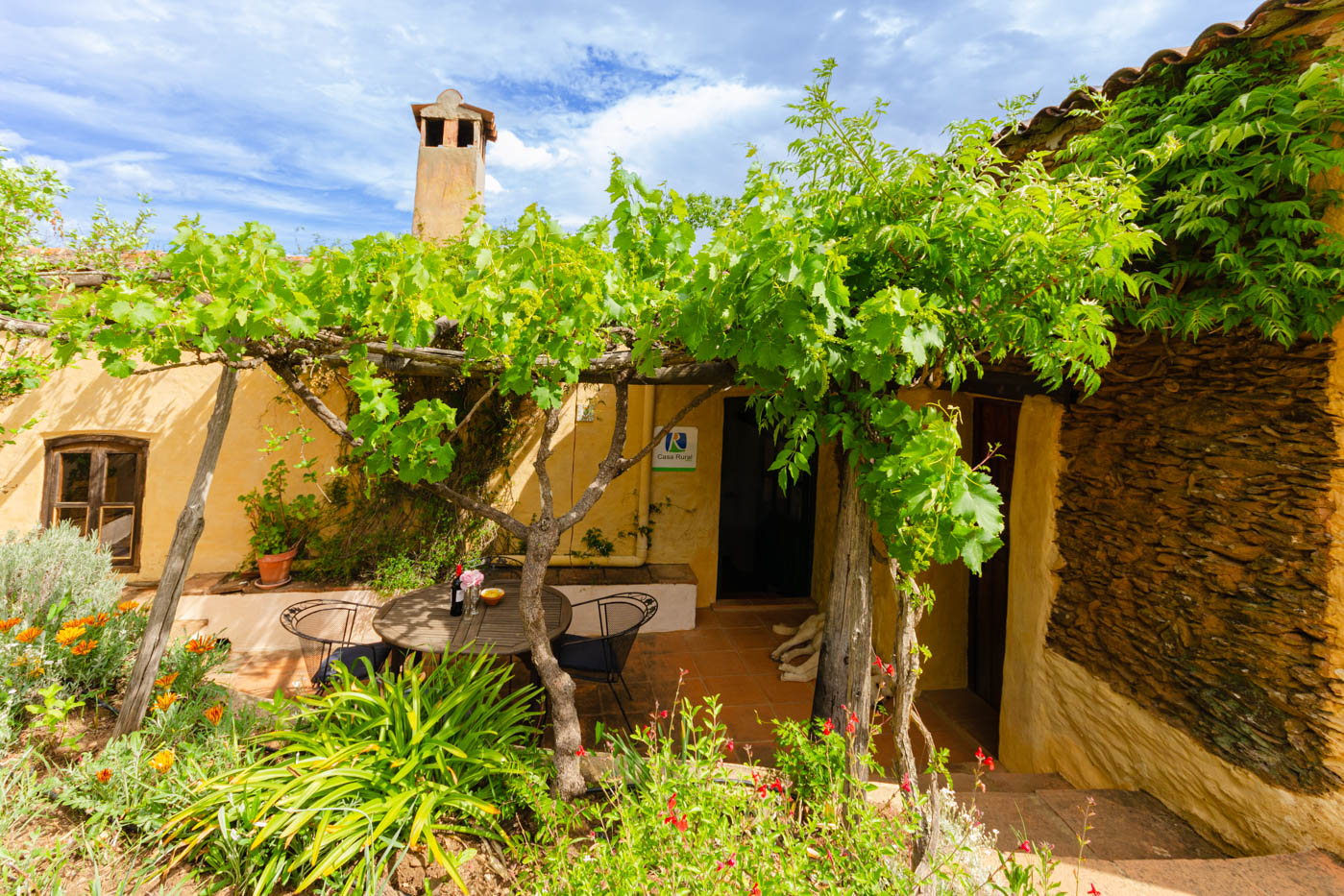 Main entrance and front patio with shade